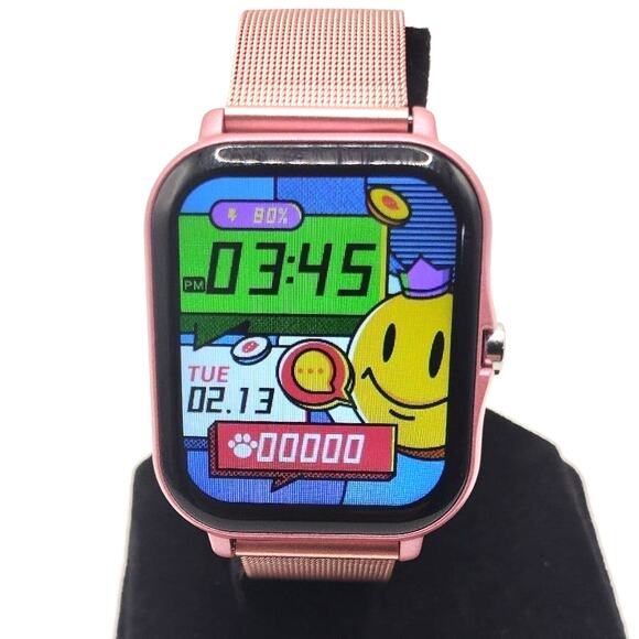 Pink Smartwatch Stainless Steel for Android or Apple Fitness Sleep Heart Tracker